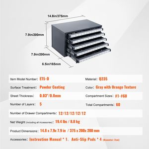 Cassettiera in Acciaio a Cinque Cassetti # 1 # Organizzatore per 60 Punte da Trapano, Pratico Armadietto a Cinque Cassetti - Product Image 4