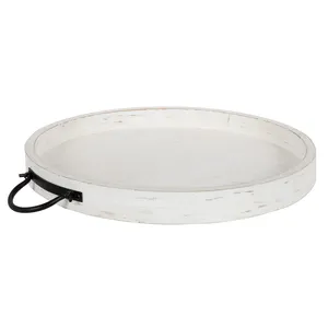 Handmade Luxury Breakfast Tray for Premium Hospitality IndustryRound White Ceramic Eco-Friendly Serving Tray with <b>Black</b> Handle - Product Image 1
