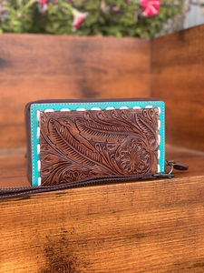 Nuevos embragues de mujer de estilo occidental de cuero labrado hechos a mano Real, superventas, tamaño compacto, cuero labrado turquesa, embragues elegantes - Product Image 3