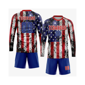 Premium Custom White Royal-red American Flag Soccer Uniform Jersey Heat-transfer Customized Logo Fabric Fashion Sets Sports Wear - Product Image 4