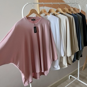 Women's Minimalist Solid Cotton Drop Shoulder Breathable Batwing <b>Top</b> Comfortable Blouses & Shirts - Product Image 4