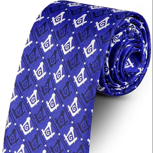 Masonic Regalia Craft Masons Neck knitted Woven Silk Tie with square and compass <b>black</b>/White/Blue - Product Image 1
