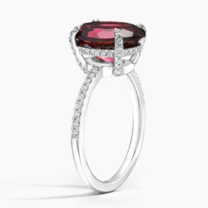 Oval <b>Garnet</b> <b>Ring</b> With Diamond Accents 925 <b>Silver</b> Women Classic Gemstone Engagement <b>Ring</b> - Product Image 2