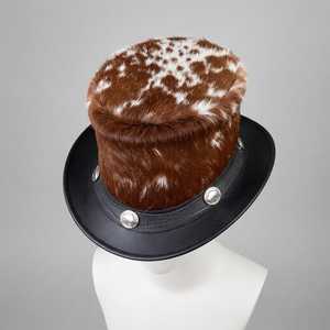 Sombrero de Piel con Borde de Cuero Negro, Bordado a Mano y Botones Plateados, Estilo Inglés, para Uso en Exteriores en Invierno, para Adultos, 50-56CM - Product Image 3