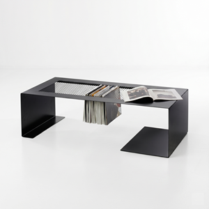 Mesa de Centro Moderna de Metal Negro con Porta Revistas, Mesa de Té Minimalista de Hierro, Mesa Rectangular para Sala de Estar - Product Image 1