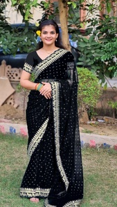 Dernier concepteur de qualité supérieure Georgette Saree Broderie florale Travail Style moderne Imprimé Pallu pour Party Wear-Meilleur tarif de gros - Product Image 5