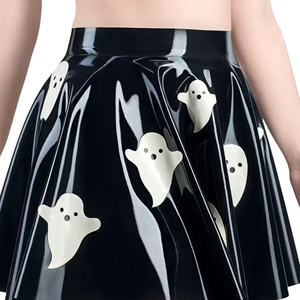 Women High Waist <b>PU</b> A-Line Mini <b>Skirt</b> With Ghost Print Shiny Pleated Style All Seasons Wear - Product Image 4