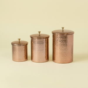 Premium Hammered Copper Canister Set Of 3 With Airtight Wooden Lids Luxury Kitchen Storage <b>Jars</b> For Tea Coffee Sugar And Dry - Product Image 3