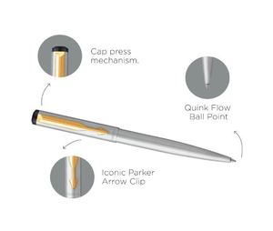 Parker Vector Stainless Steel Gold Trim Ball <b>Pen</b> and <b>Silver</b> Keychain Blue Ink Fine Point Gift Set for Professionals and Exec - Product Image 2