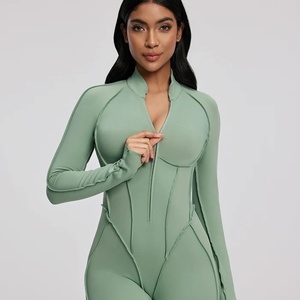 Combinaison de sport moulante personnalisée à manches longues, dos nu, avec fermeture éclair frontale, pour entraînement, yoga, gym et fitness - Product Image 5