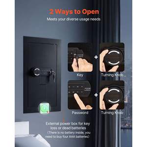 Coffre-fort mural noir à 3 niveaux avec éclairage LED, 2 étagères réglables, 5 porte-clés, acier laminé à froid Q235 pour le stockage d'argent - Product Image 3