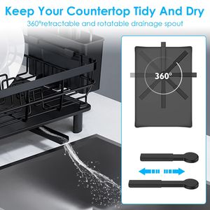 Scolapiatti Girevole a 360 Gradi con Sistema di Drenaggio Completo e Portacoltelli Separato, Nessun Piano di Lavoro Bagnato - Product Image 5
