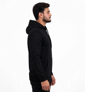 Sweat-shirt à capuche zippé noir pour homme, coupe classique, en molleton polyester/coton, décontracté, séchage rapide, respirant, 300g, pour l'hiver - Product Image 3