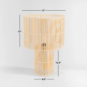 Modern <b>Bamboo</b> <b>Table</b> Lamp with Drum Shade Decorative Light Beige Eco Friendly Home Bedroom Living Room Decor - Product Image 3