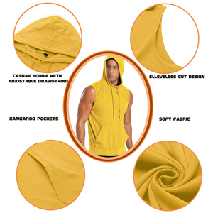 Débardeur à capuche pour homme, style décontracté, respirant, tricoté, personnalisable, en mélange de coton, idéal pour la gym et le fitness - Product Image 5