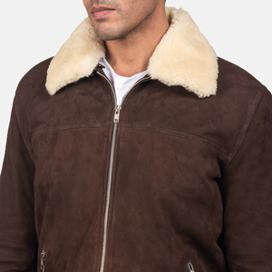 Men's Brown <b>Suede</b> Bomber <b>Jacket</b> With Faux Fur Collar Zipper Closure Winter Moto Style Regular Fit <b>Jackets</b> - Product Image 5