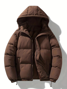 ALLIGNED INDUSTRY Manteau en laine à capuche pour homme, beige, matelassé, fermeture éclair sur le devant, veste décontractée, coupe régulière/slim, réversible - Product Image 4