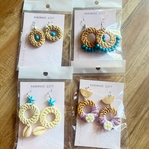 Handmade Woven Rattan <b>Earrings</b> Eco Friendly Folk Art Classic Style Wedding <b>Holiday</b> Gift Made in Vietnam TUYET DUNG - Product Image 2