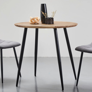 Table de salle à manger minimaliste de forme ronde en bois d'acacia finition naturelle avec base ronde en métal pliable en 4 sections pour l'extérieur, la maison, la cuisine, le restaurant - Product Image 4