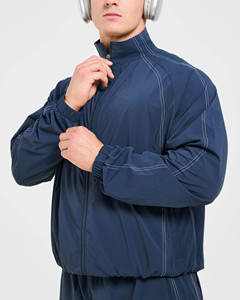 Dernier design OEM personnalisé, ensemble 2 pièces homme : veste coupe-vent marine entièrement zippée et pantalon avec passepoil, survêtement de sport - Product Image 5