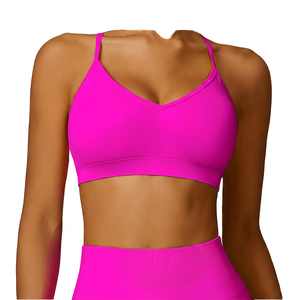 Soutien-gorge de sport pour femme jaune à col en V, maintien moyen, couleur unie, extensible, idéal pour le yoga et l'entraînement - Product Image 5