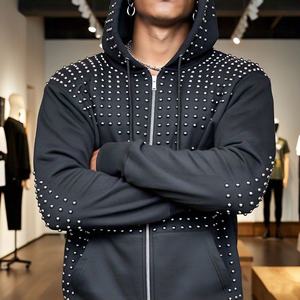 เสื้อมีฮู้ดสำหรับผู้ชายประดับพลอยเทียมแบบกำหนดเองไม่มีสายมีฮู้ดสำหรับผู้ชายโอเวอร์ไซส์วินเทจ - Product Image 2