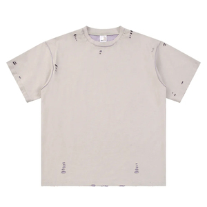 High Quality 100% Cotton 240GSM Men's T-Shirt O-Neck Plain Blank Distressed Reversible Wearable Unisex Casual Oversized T Shirt - Product Image 2