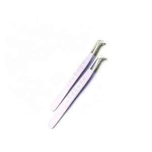 Ensemble de pinces à cils de précision, 5 pièces, acier inoxydable, pointe lisse, manche violet, emballage en boîte - Product Image 3