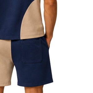 <b>Navy</b> Blue And Beige Mens T Shirt Shorts Set Crew Neck Short Sleeve Pocket <b>Top</b> Cargo Drawstring Shorts Casual Sportswear Summer - Product Image 6