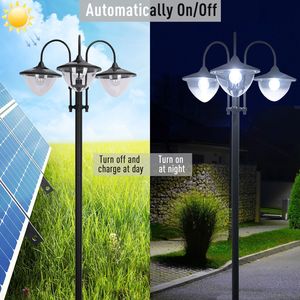 Lampione Solare a 3 Teste da 189 cm con Fioriera, Accensione Automatica, Illuminazione LED Fino a 6 Ore, Nero, per Esterni - Product Image 5