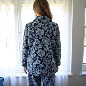 Ensemble pyjama confort royal avec motifs jaal indigo en coton doux pantalon à manches longues confortable vêtements de nuit doux ensemble PJ pour femmes - Product Image 6