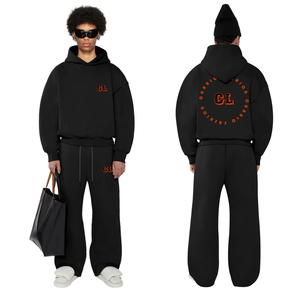 Conjunto de Chándal de Felpa de Algodón Grueso de 500 GSM con Logotipo Personalizado, Unisex, Tallas Grandes, Sudadera con Capucha y Pantalones Deportivos, Ropa Urbana Premium, OEM al por Mayor - Product Image 1