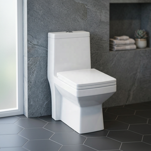 WC monobloc moderne en céramique à double chasse avec siphon en P pour projets commerciaux, immobilier et hôtellerie - Product Image 3