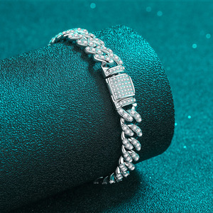 Pulsera de eslabones cubanos de plata 925 con moissanita y diamantes para hombre, ligera, estilo hip hop, joyería de lujo, cadena de tenis llamativa para hombre - Product Image 5