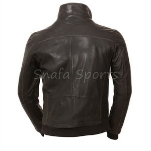 Veste en cuir de haute qualité pour homme avec fermeture éclair fine, coupe ajustée, pour l'automne et l'hiver, coupe-vent, couleur unie - Product Image 2