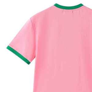 เสื้อยืดผู้หญิงสีชมพูเขียวเฮนลีย์แขนสั้นตัดเย็บแบบคอนทราสต์ติดกระดุมด้านหน้าเสื้อยืดลำลองสวมใส่ได้ทุกวัน - Product Image 5