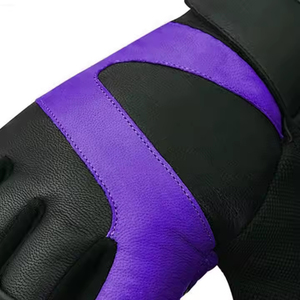 Purple Black PU Sports <b>Gloves</b> Wrist Length Durable Casual <b>Fingerless</b> Design for Spring Summer Use - Product Image 4