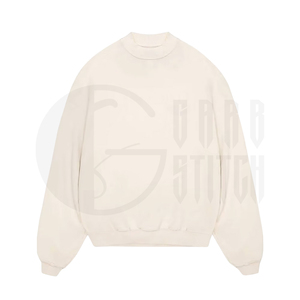 Oversized <b>Mock</b> <b>Neck</b> Sweatshirt Men Women Heavyweight Fleece Pullover Cream Beige Casual Streetwear Loose Fit <b>Top</b> - Product Image 2