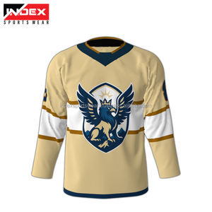 Camiseta de Hockey sobre Hielo INDEX, Cuello en V, Manga Larga, Sublimada, Rayas Azules, Rojas y Amarillas, para Hombre Adulto, Corte Regular, Poliéster que Absorbe la Humedad - Product Image 3