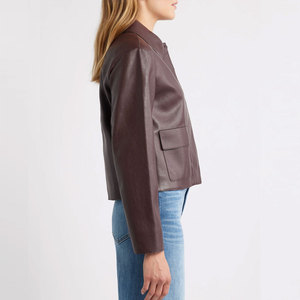 New Fashion Custom Winter 100% Genuine Leather Breathable Women's Cropped Quilted Leather Jackets For Sale - Product Image 3
