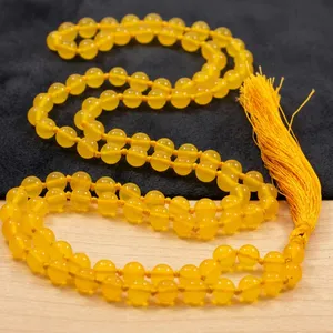 Jap Mala en Agate Jaune de Haute Qualité, 109 Perles, Pierre Semi-Précieuse, Artisanat Religieux, Matériau Gemme Écologique - Product Image 3