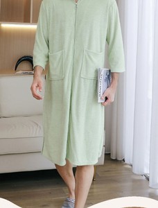 <b>Men's</b> Plus-size Knitted Solid Soft <b>Robe</b> Zipper Bathrobe One-piece Nightdress Absorbent Summer Winter - Product Image 2