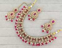 Set Kalung dan Anting Berlapis Emas Etnik dengan Mutiara untuk Pesta Pernikahan Wanita