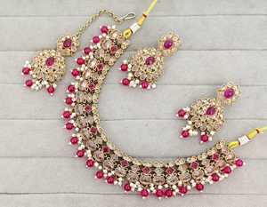 Ethnic <b>Jewelry</b> <b>Set</b> Gold Plated Necklace and Earring <b>Set</b> <b>Pearl</b> and Zircon Wedding Party Wear for Women - Product Image 6