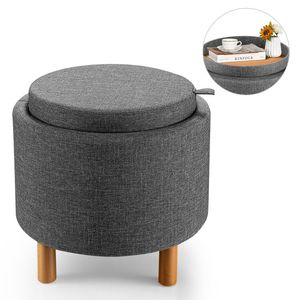 Round Bedroom <b>Storage</b> Ottoman <b>with</b> Tray and Non-Slip Pads Fabric <b>Stool</b> & Ottoman - Product Image 6