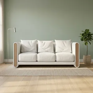 Sofá Minimalista en Forma de L de Tres Plazas con Tapicería de Tela Rellena de Espuma y Brazos de Madera para Sala de Estar - Product Image 3