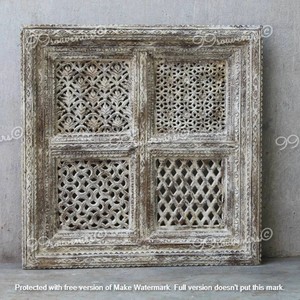 Panel de Arte Mural Rústico de Madera de Mango Hecho a Mano - Diseño Geométrico de Rejilla - Venta al por Mayor - Product Image 1