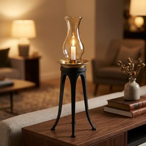 Handmade 40 cm Matte Black Brass Candle <b>Lantern</b> Elegant Iron Glass <b>Hurricane</b> for Home Decor Hotel Raw Cast Skin Foundry Tripod - Product Image 2