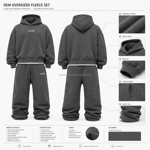 Ensemble deux pièces personnalisé avec logo imprimé en relief, épaules tombantes, en molleton double face, capuche à cordon de serrage, poignets élastiques, vêtements de sport OEM - Product Image 5