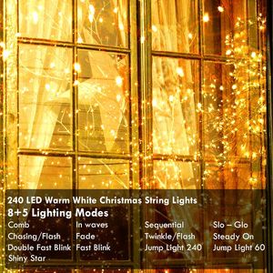 88Ft 240LED Connectable Indoor Outdoor String <b>Lights</b> Clear <b>Wire</b> with Warm White Christmas Twinkle Fairy <b>Light</b> Plug - Product Image 4